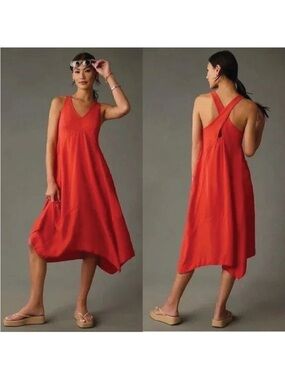 Daily Practice by Anthropologie Persephone Midi Dress Large Orange Criss Cross